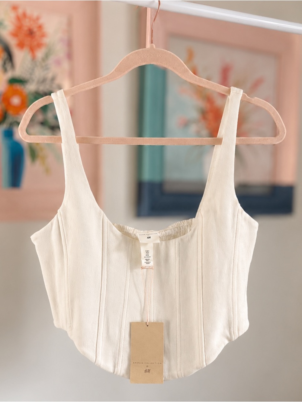 H&M Cream Ribbed Cropped Camisole Tank